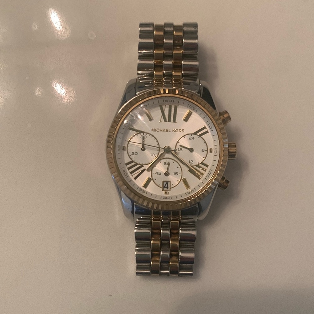 Michael Kors Women’s two tone watch with white facing